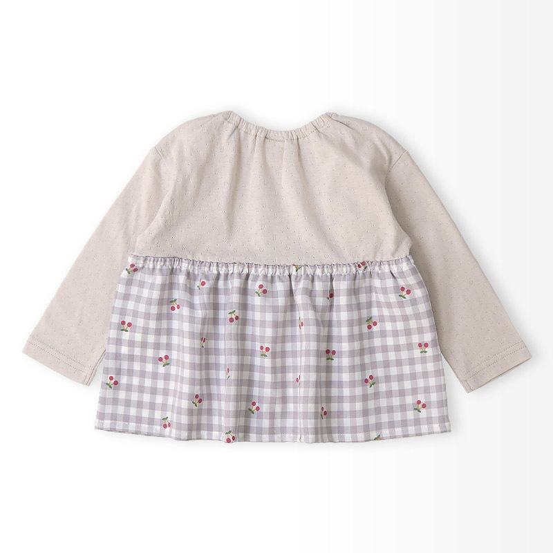 さくらんぼチェック柄切替Tシャツ【Uzulandウズランド】