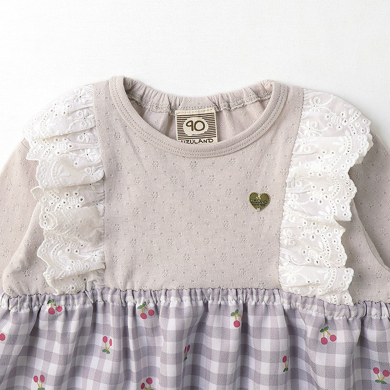 さくらんぼチェック柄切替Tシャツ【Uzulandウズランド】