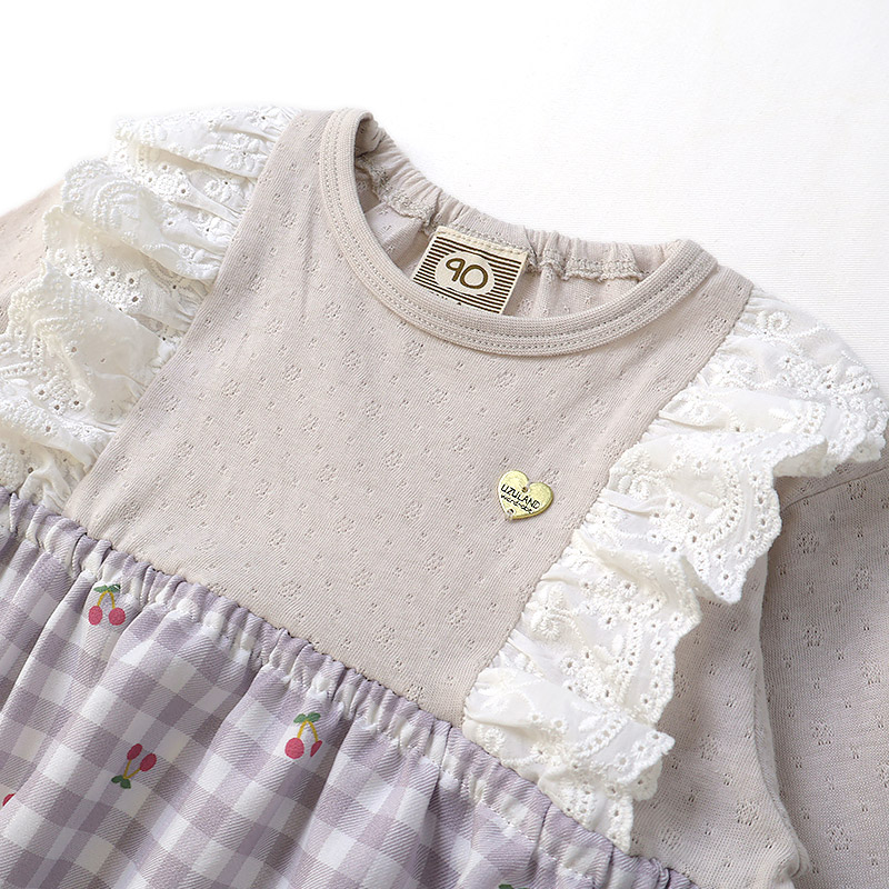 さくらんぼチェック柄切替Tシャツ【Uzulandウズランド】