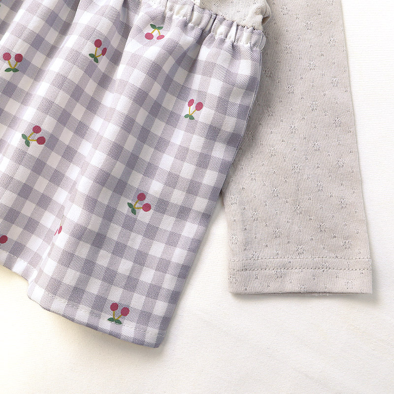 さくらんぼチェック柄切替Tシャツ【Uzulandウズランド】