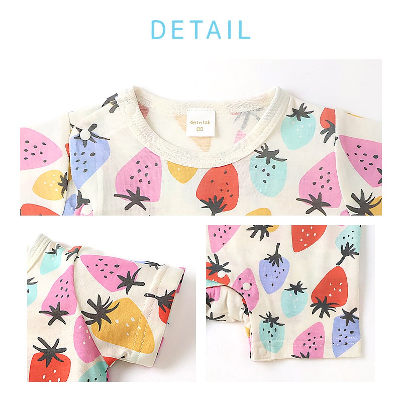 ベビー服 ロンパース 半袖 カバーオール いちご イチゴ 苺 車 くるま 自動車 総柄プリント 【GrinLab グリンラボ】 赤ちゃん 男の子 女の子 男児 女児 ベビー 70 80 伸びる 伸縮 おしゃれ オシャレ フルーツ ギフト プレゼント 出産祝い 出産内祝い 贈り物 ベビーギフト