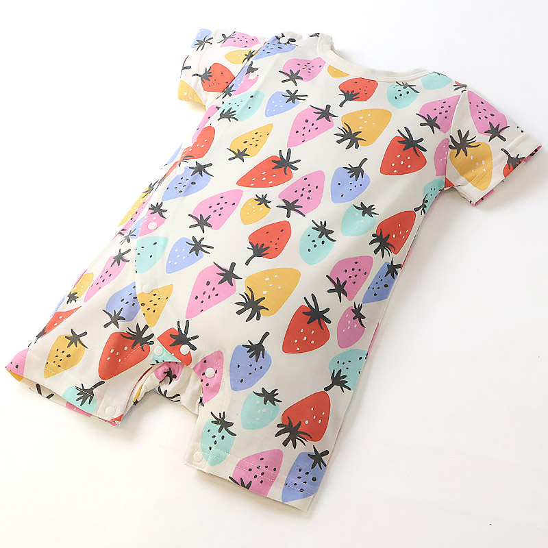 ベビー服 ロンパース 半袖 カバーオール いちご イチゴ 苺 車 くるま 自動車 総柄プリント 【GrinLab グリンラボ】 赤ちゃん 男の子 女の子 男児 女児 ベビー 70 80 伸びる 伸縮 おしゃれ オシャレ フルーツ ギフト プレゼント 出産祝い 出産内祝い 贈り物 ベビーギフト