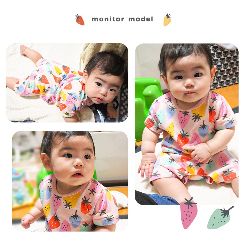 ベビー服 ロンパース 半袖 カバーオール いちご イチゴ 苺 車 くるま 自動車 総柄プリント 【GrinLab グリンラボ】 赤ちゃん 男の子 女の子 男児 女児 ベビー 70 80 伸びる 伸縮 おしゃれ オシャレ フルーツ ギフト プレゼント 出産祝い 出産内祝い 贈り物 ベビーギフト