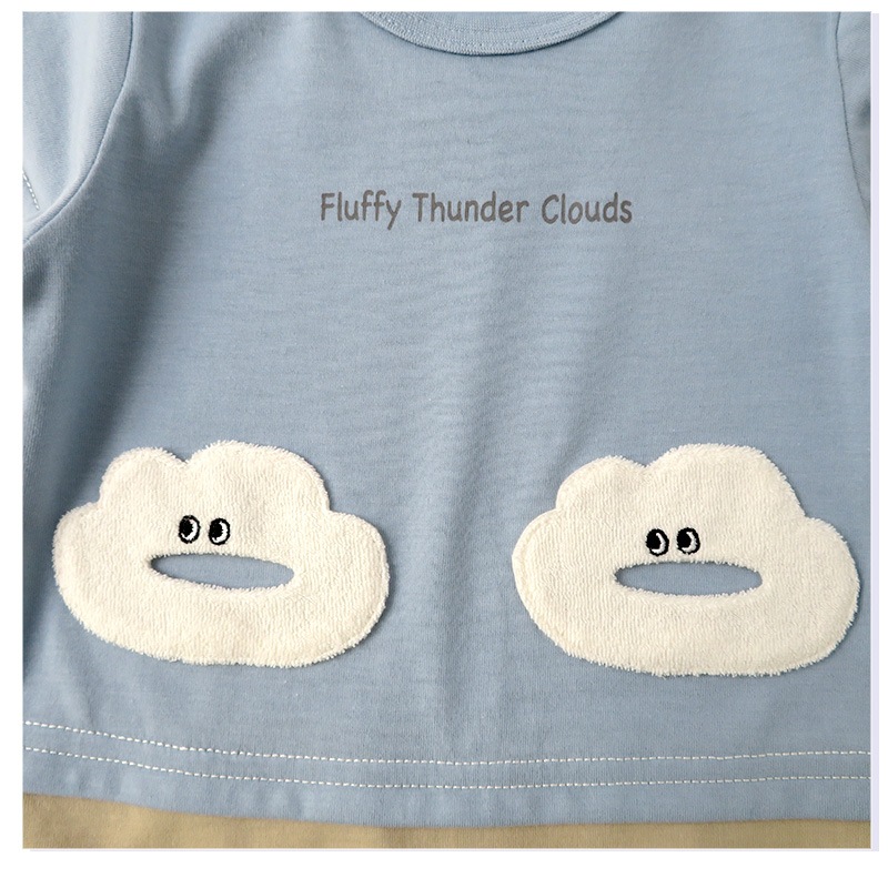 ベビー服 カバーオール 重ね着風 セパレート デザイン 雲 半袖 ロンパース ( 70-80cm ) 子供服 ベビー キッズ 男の子 夏服 新生児 可愛い 70cm 80cm