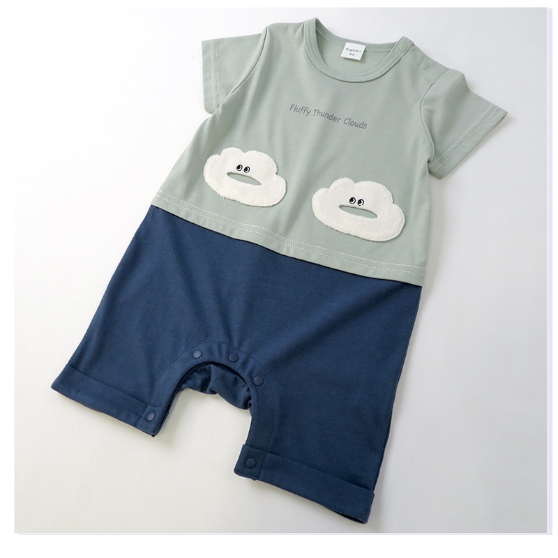 ベビー服 カバーオール 重ね着風 セパレート デザイン 雲 半袖 ロンパース ( 70-80cm ) 子供服 ベビー キッズ 男の子 夏服 新生児 可愛い 70cm 80cm