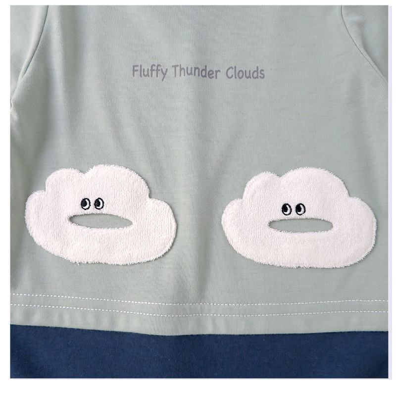 ベビー服 カバーオール 重ね着風 セパレート デザイン 雲 半袖 ロンパース ( 70-80cm ) 子供服 ベビー キッズ 男の子 夏服 新生児 可愛い 70cm 80cm