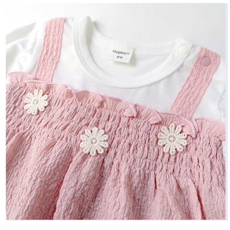 ベビー服 カバーオール 重ね着風 セパレート デザイン 花 キャミ 半袖 ロンパース ( 70-80cm ) 子供服 ベビー キッズ 女の子 新生児 可愛い 70cm 80cm