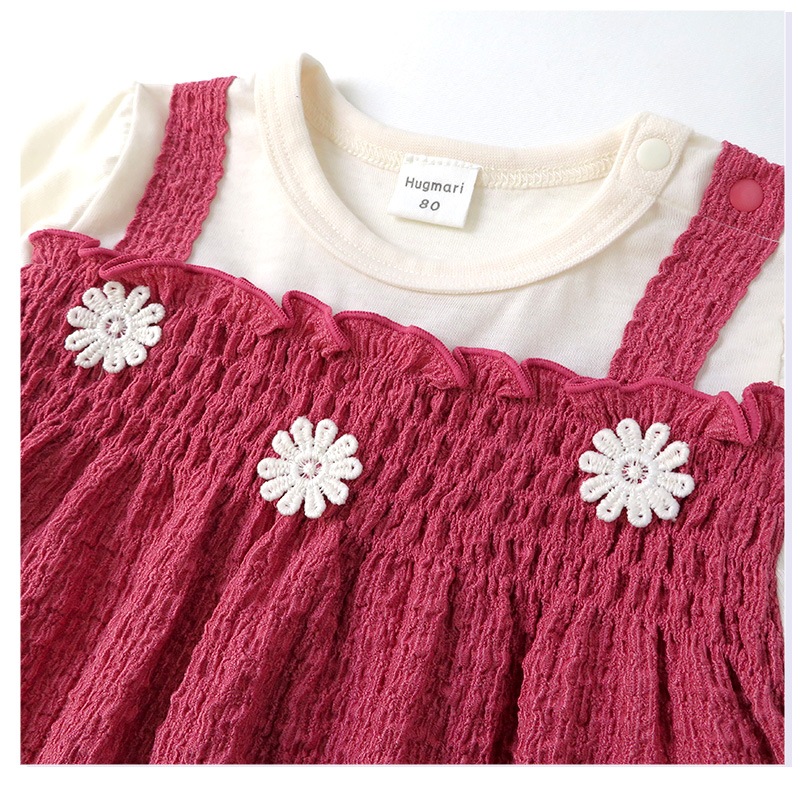 ベビー服 カバーオール 重ね着風 セパレート デザイン 花 キャミ 半袖 ロンパース ( 70-80cm ) 子供服 ベビー キッズ 女の子 新生児 可愛い 70cm 80cm