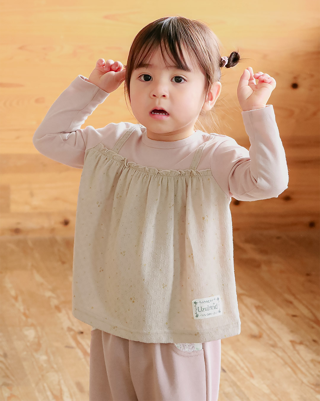 ラメきらめく キャミ重ね着風Tシャツ|80-130cm【 Uzuland ウズランド 】