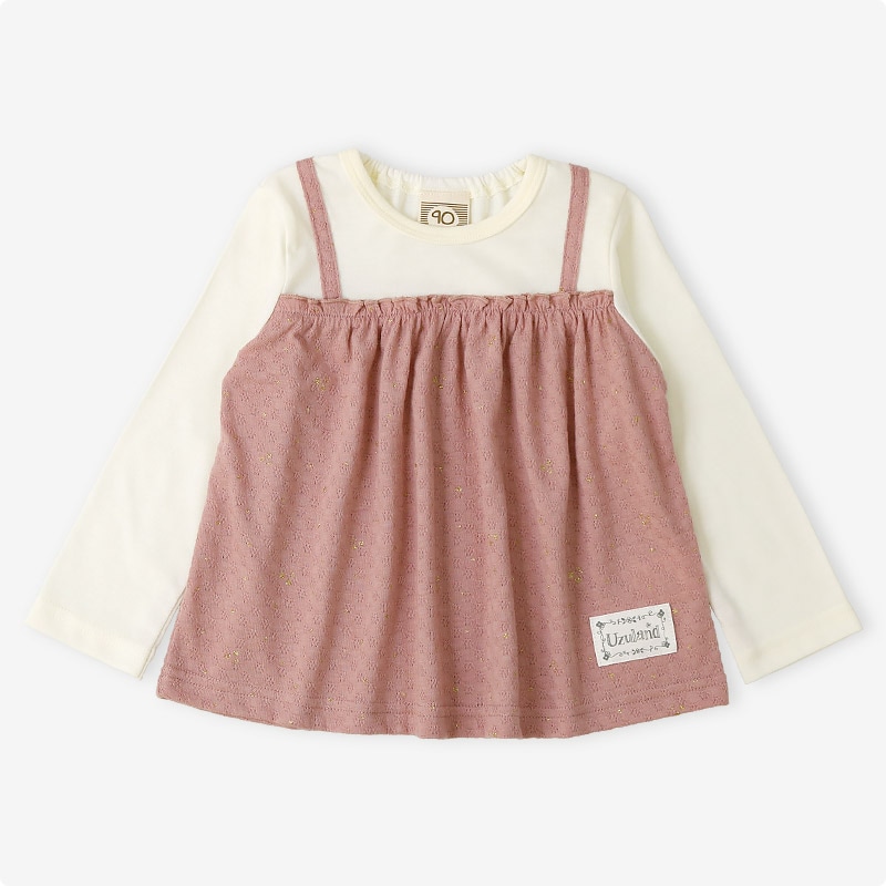 ラメきらめく キャミ重ね着風Tシャツ|80-130cm【 Uzuland ウズランド 】