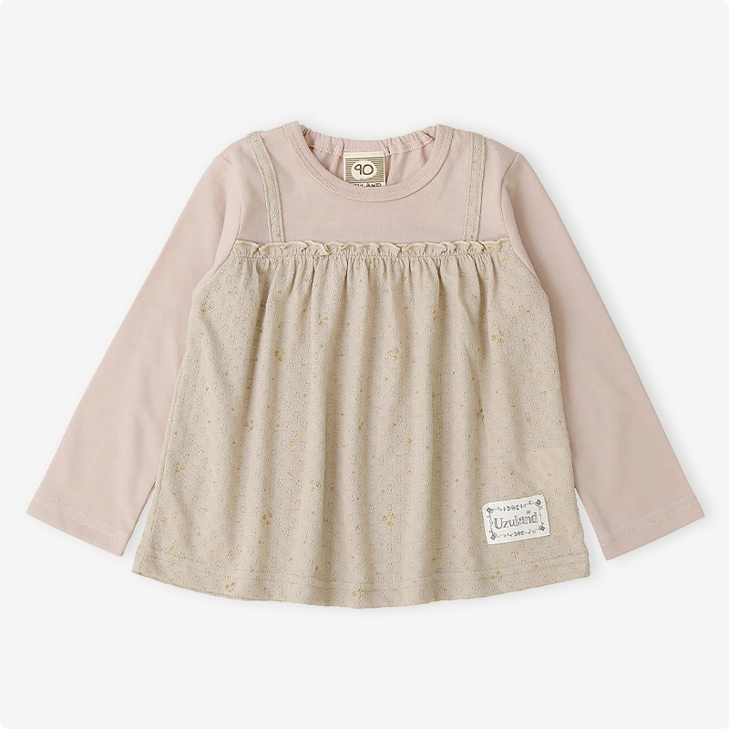 ラメきらめく キャミ重ね着風Tシャツ|80-130cm【 Uzuland ウズランド 】