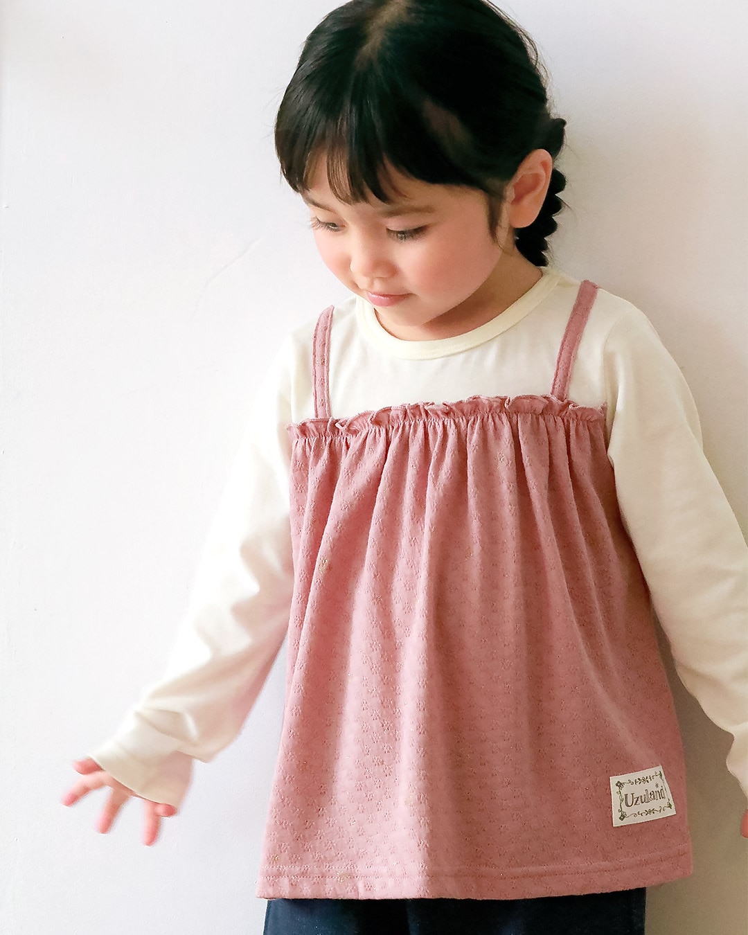 ラメきらめく キャミ重ね着風Tシャツ|80-130cm【 Uzuland ウズランド 】