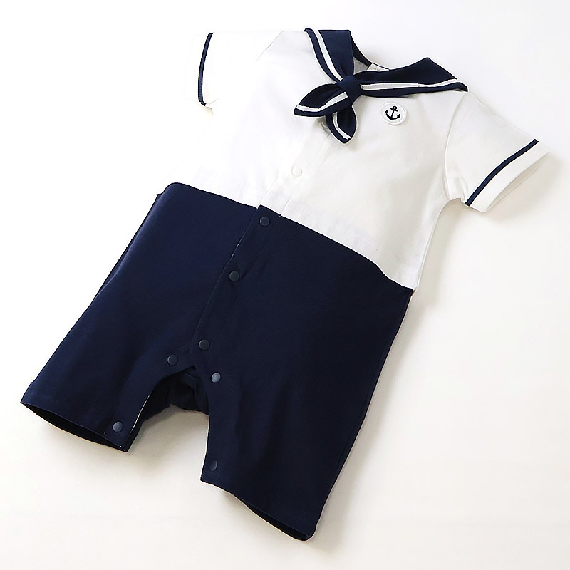ベビー服 ロンパース 半袖 カバーオール 綿100% コットン100% マリンテイスト セーラー 【GrinLab グリンラボ】 赤ちゃん 男の子 女の子 男児 女児 ベビー 70 80 快適 伸びる 伸縮 おしゃれ オシャレ ギフト プレゼント 出産祝い 出産内祝い 贈り物 ベビーギフト