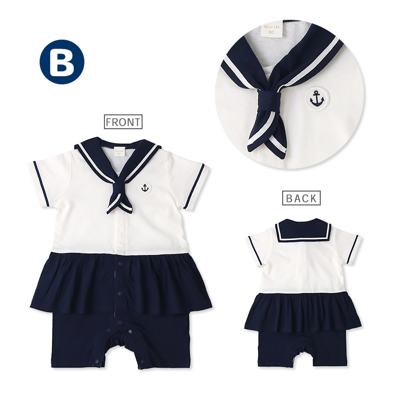 ベビー服 ロンパース 半袖 カバーオール 綿100% コットン100% マリンテイスト セーラー 【GrinLab グリンラボ】 赤ちゃん 男の子 女の子 男児 女児 ベビー 70 80 快適 伸びる 伸縮 おしゃれ オシャレ ギフト プレゼント 出産祝い 出産内祝い 贈り物 ベビーギフト