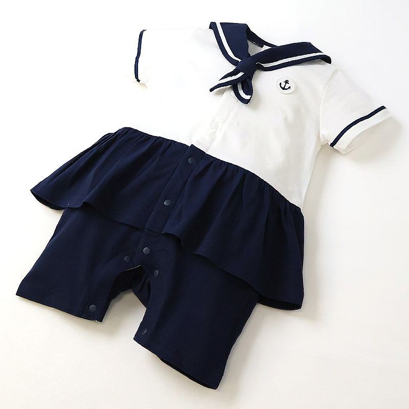 ベビー服 ロンパース 半袖 カバーオール 綿100% コットン100% マリンテイスト セーラー 【GrinLab グリンラボ】 赤ちゃん 男の子 女の子 男児 女児 ベビー 70 80 快適 伸びる 伸縮 おしゃれ オシャレ ギフト プレゼント 出産祝い 出産内祝い 贈り物 ベビーギフト