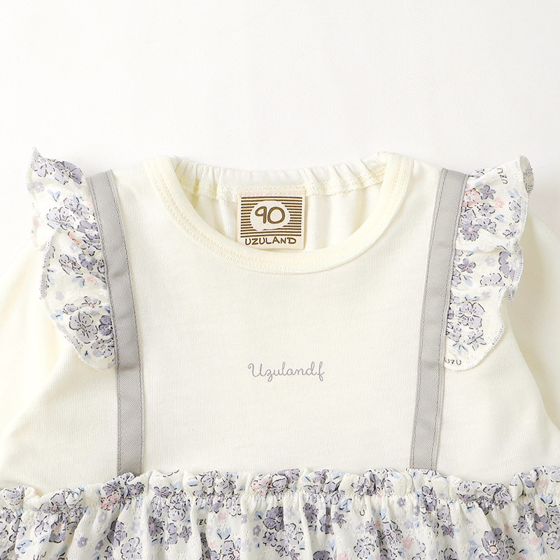 ふんわり花柄フリル重ね着風トップス|80-130cm【 Uzuland ウズランド 】