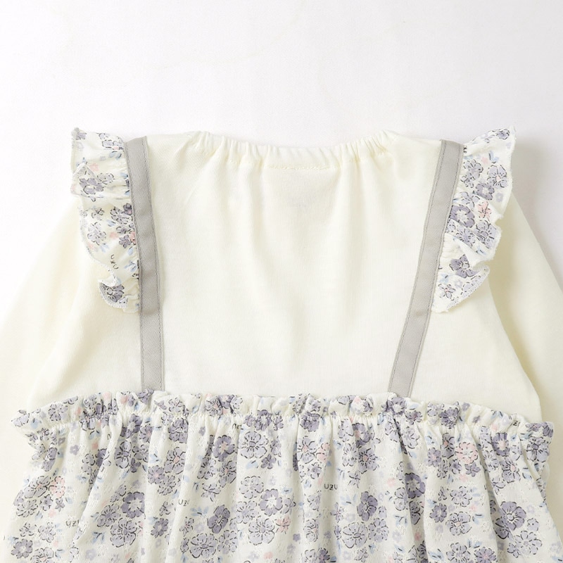ふんわり花柄フリル重ね着風トップス|80-130cm【 Uzuland ウズランド 】