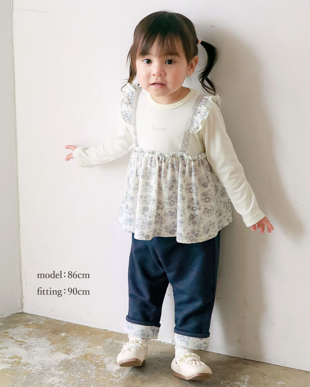 ふんわり花柄フリル重ね着風トップス|80-130cm【 Uzuland ウズランド 】