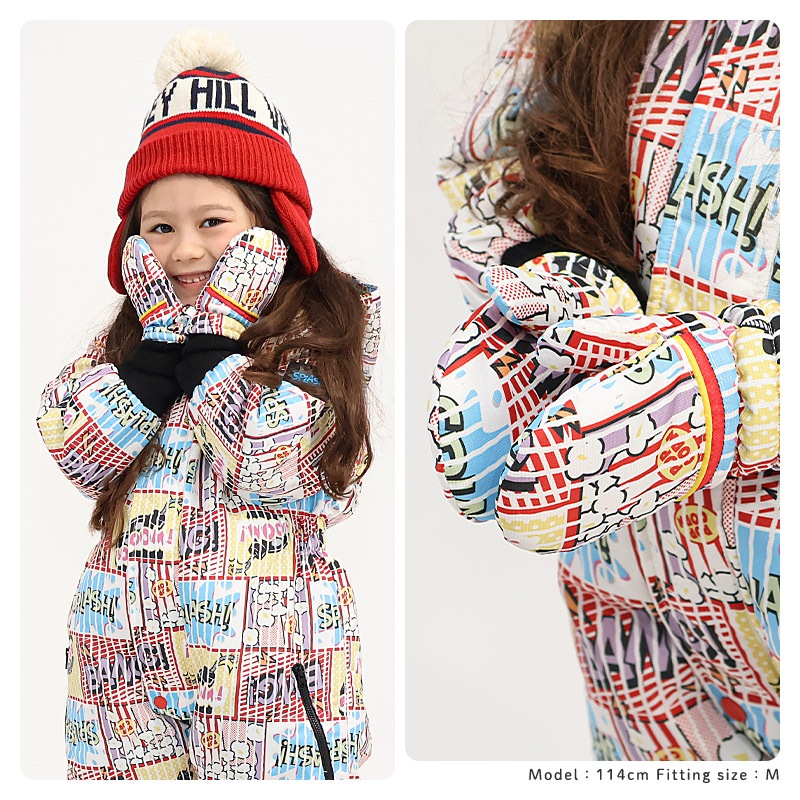 キッズ ベビー スノーグローブ 中綿入り 撥水加工 男の子 女の子 手袋 スキーグローブ スキー手袋 ミトン ZOOMIC UZULAND アニマル 動物 ネコ 猫 チェック ペイント N-3B ミリタリー 花柄 アメコミ風 無地 雪遊び 外遊び 防寒 冬 1歳 2歳 3歳 4歳 通園 通学 幼稚園 保育園