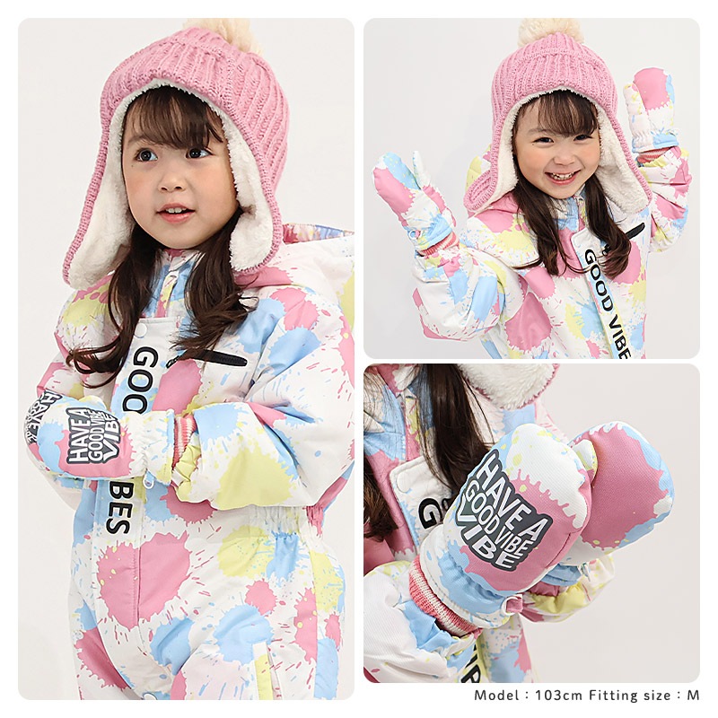 キッズ ベビー スノーグローブ 中綿入り 撥水加工 男の子 女の子 手袋 スキーグローブ スキー手袋 ミトン ZOOMIC UZULAND アニマル 動物 ネコ 猫 チェック ペイント N-3B ミリタリー 花柄 アメコミ風 無地 雪遊び 外遊び 防寒 冬 1歳 2歳 3歳 4歳 通園 通学 幼稚園 保育園