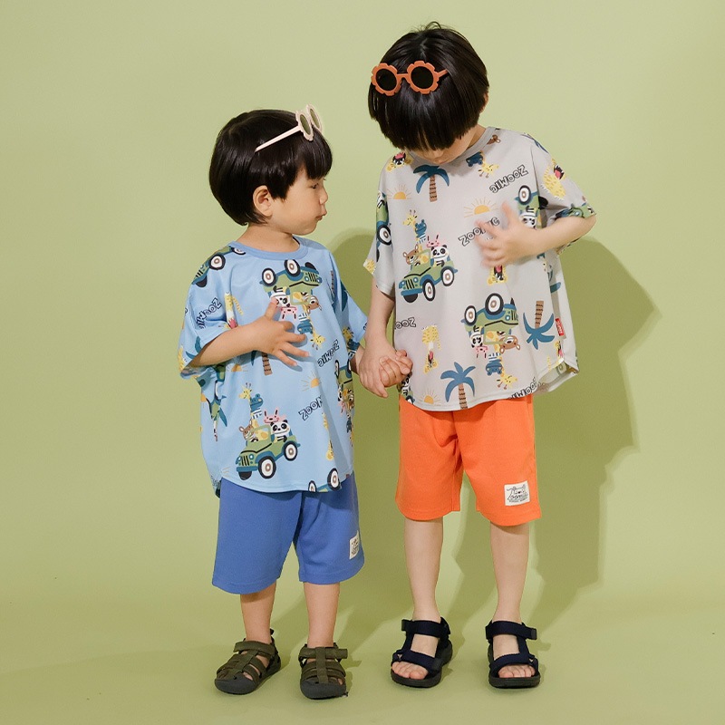 サファリ探検総柄トップス＆天竺パンツ上下セット【ZOOMICズーミック】｜80-130cm