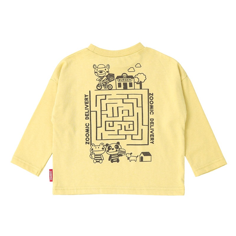 キッズ ロンT Tシャツ 長袖 男の子 トップス イエロー ( 80-130cm )【 ZOOMIC ズーミック 】 子供服 ベビー服 カットソー プリント バックプリント 出前 デリバリー 80cm 90cm 95cm 100cm 110cm 120cm 130cm