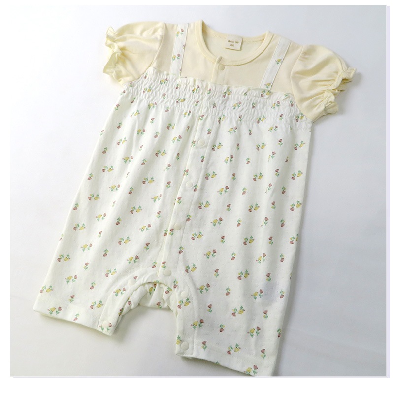 ベビー服 カバーオール 子供服 小花 重ね着風 半袖 ロンパース ( 70-80cm ) 【 GrinLab グリンラボ 】 女の子 ベビーウェア 赤ちゃん マチ キッズ ベビー 70cm 80cm ギフト プレゼント 出産祝い 贈り物 ベビーギフト 