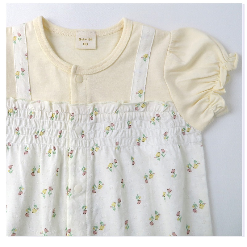 ベビー服 カバーオール 子供服 小花 重ね着風 半袖 ロンパース ( 70-80cm ) 【 GrinLab グリンラボ 】 女の子 ベビーウェア 赤ちゃん マチ キッズ ベビー 70cm 80cm ギフト プレゼント 出産祝い 贈り物 ベビーギフト 