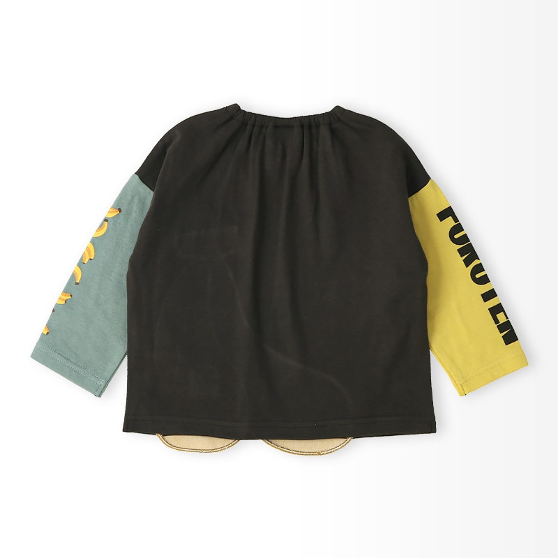 キッズ ロンT Tシャツ 長袖 プリント 袖プリント ベビー トップス 男の子 女の子【フルーツ天国】 カットソー ティーシャツ 天竺 バナナ くだもの 果物 フルーツ 切替 かわいい 可愛い 80 90 95 100 110 120 130