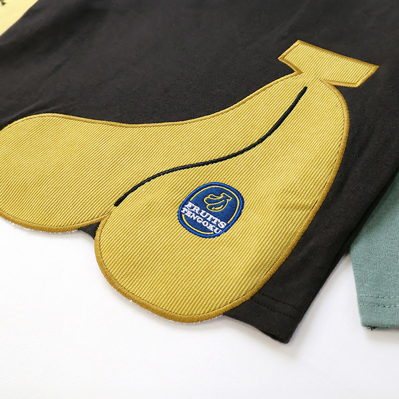 キッズ ロンT Tシャツ 長袖 プリント 袖プリント ベビー トップス 男の子 女の子【フルーツ天国】 カットソー ティーシャツ 天竺 バナナ くだもの 果物 フルーツ 切替 かわいい 可愛い 80 90 95 100 110 120 130