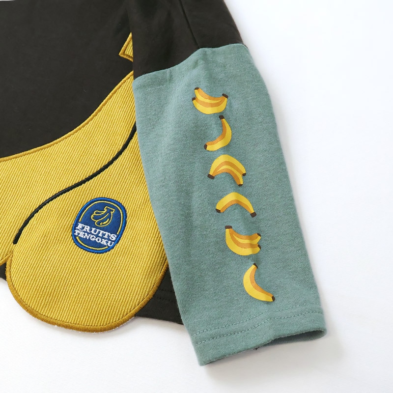 キッズ ロンT Tシャツ 長袖 プリント 袖プリント ベビー トップス 男の子 女の子【フルーツ天国】 カットソー ティーシャツ 天竺 バナナ くだもの 果物 フルーツ 切替 かわいい 可愛い 80 90 95 100 110 120 130