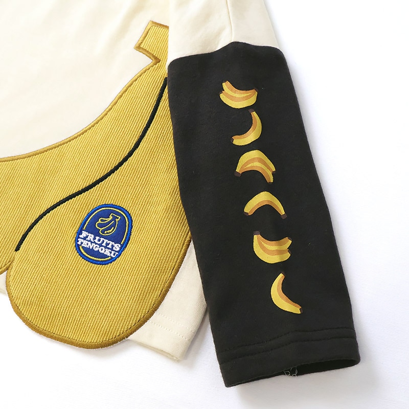 キッズ ロンT Tシャツ 長袖 プリント 袖プリント ベビー トップス 男の子 女の子【フルーツ天国】 カットソー ティーシャツ 天竺 バナナ くだもの 果物 フルーツ 切替 かわいい 可愛い 80 90 95 100 110 120 130