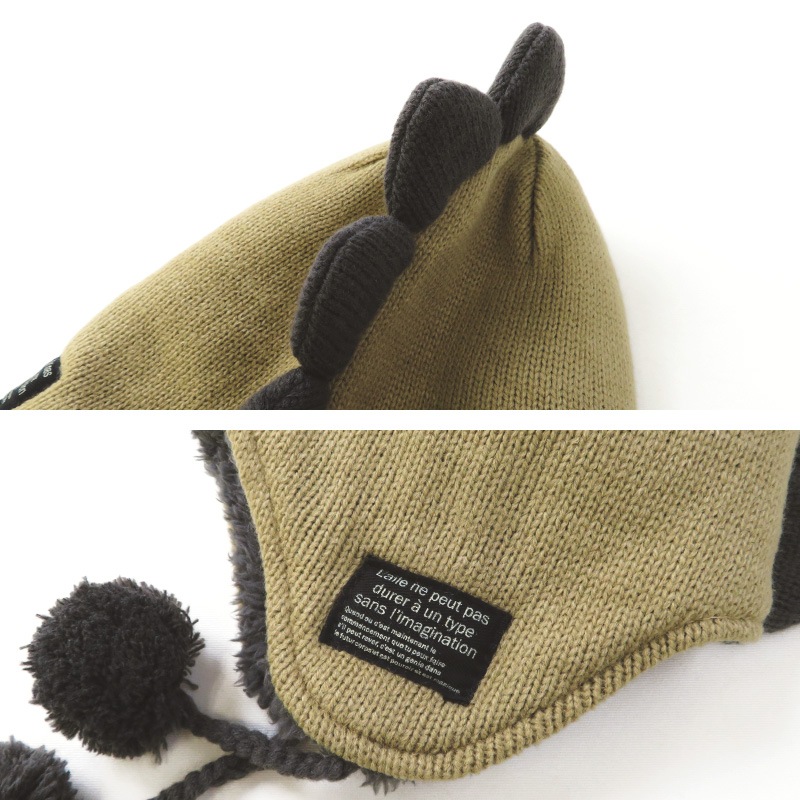 ニット帽 キッズ ニットキャップ 男の子 子供用 帽子 （ 50-54cm ） ポンポン 防寒 子供帽子 耳当て ボンボン ロゴ ダイナソー 迷彩 キャップ 【 GrinLab グリンラボ 】 子供 ベビー 冬 暖かい オシャレ かわいい 雪 スノー スケート おでかけ 