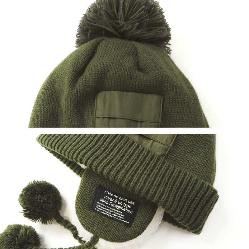 ニット帽 キッズ ニットキャップ 男の子 子供用 帽子 （ 50-54cm ） ポンポン 防寒 子供帽子 耳当て ボンボン ロゴ ダイナソー 迷彩 キャップ 【 GrinLab グリンラボ 】 子供 ベビー 冬 暖かい オシャレ かわいい 雪 スノー スケート おでかけ 