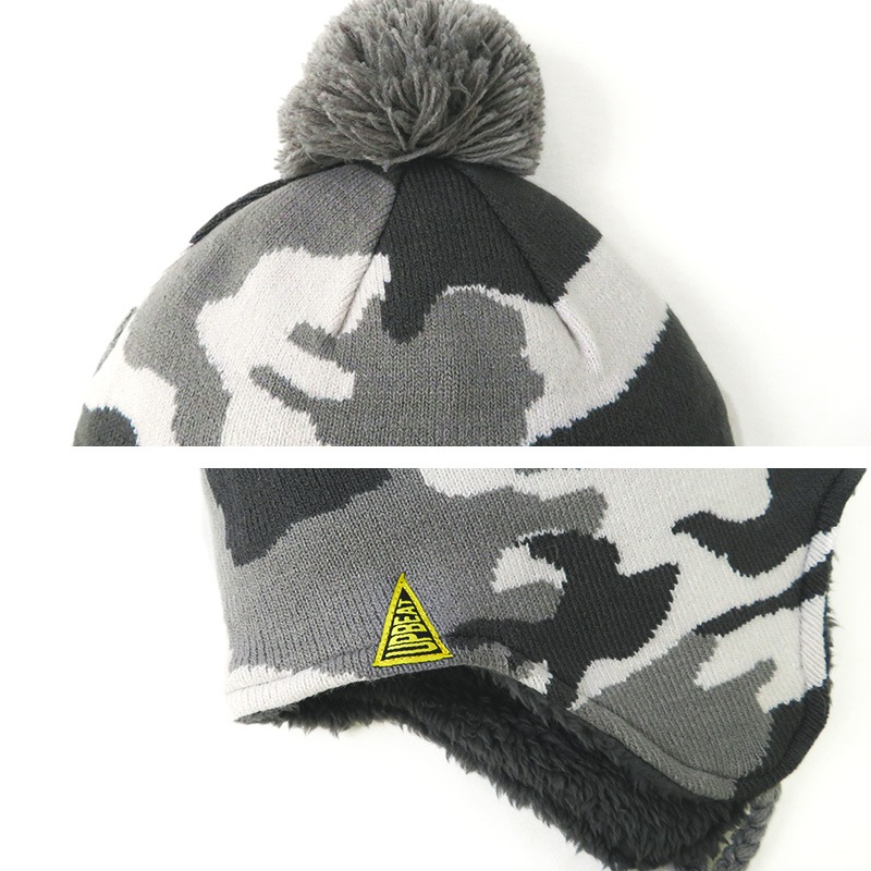 ニット帽 キッズ ニットキャップ 男の子 子供用 帽子 （ 50-54cm ） ポンポン 防寒 子供帽子 耳当て ボンボン ロゴ ダイナソー 迷彩 キャップ 【 GrinLab グリンラボ 】 子供 ベビー 冬 暖かい オシャレ かわいい 雪 スノー スケート おでかけ 