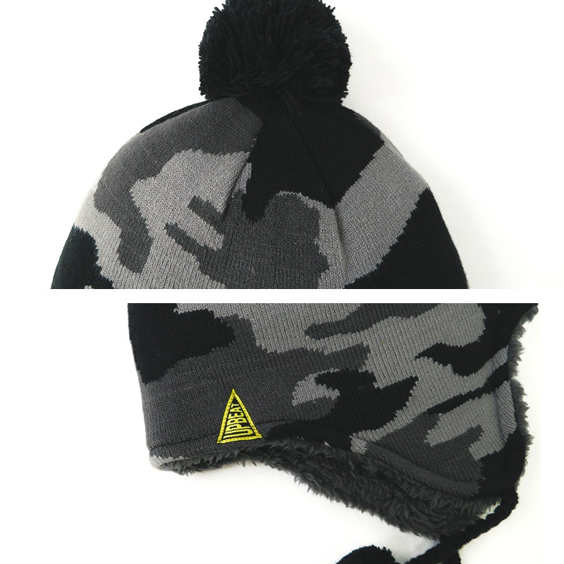 ニット帽 キッズ ニットキャップ 男の子 子供用 帽子 （ 50-54cm ） ポンポン 防寒 子供帽子 耳当て ボンボン ロゴ ダイナソー 迷彩 キャップ 【 GrinLab グリンラボ 】 子供 ベビー 冬 暖かい オシャレ かわいい 雪 スノー スケート おでかけ 