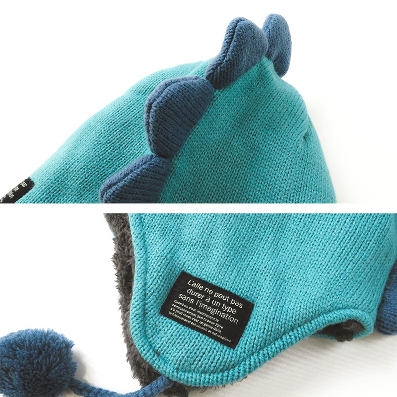 ニット帽 キッズ ニットキャップ 男の子 子供用 帽子 （ 50-54cm ） ポンポン 防寒 子供帽子 耳当て ボンボン ロゴ ダイナソー 迷彩 キャップ 【 GrinLab グリンラボ 】 子供 ベビー 冬 暖かい オシャレ かわいい 雪 スノー スケート おでかけ 