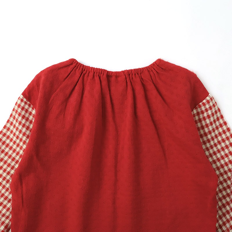 ガールズ ロンT Tシャツ 長袖 プリント 袖チェック キッズ ベビー トップス 男の子 女の子【フルーツ天国】 カットソー ティーシャツ 天竺 苺 いちご イチゴ くだもの 果物 フルーツ 切替 かわいい 可愛い 80 90 95 100 110 120 130