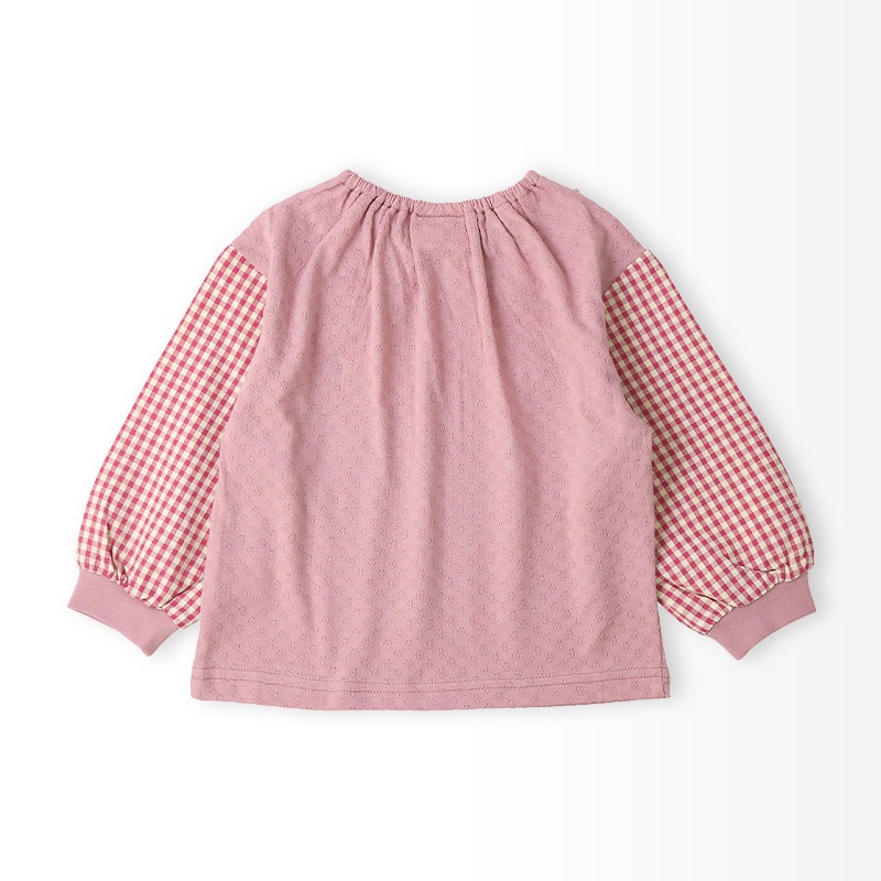 ガールズ ロンT Tシャツ 長袖 プリント 袖チェック キッズ ベビー トップス 男の子 女の子【フルーツ天国】 カットソー ティーシャツ 天竺 苺 いちご イチゴ くだもの 果物 フルーツ 切替 かわいい 可愛い 80 90 95 100 110 120 130