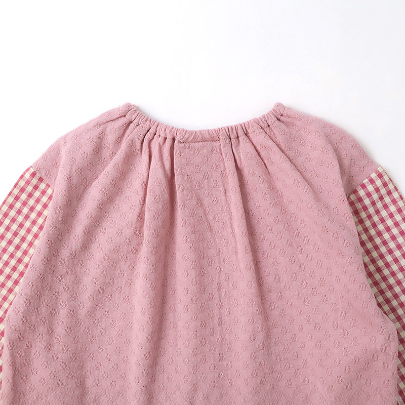 ガールズ ロンT Tシャツ 長袖 プリント 袖チェック キッズ ベビー トップス 男の子 女の子【フルーツ天国】 カットソー ティーシャツ 天竺 苺 いちご イチゴ くだもの 果物 フルーツ 切替 かわいい 可愛い 80 90 95 100 110 120 130