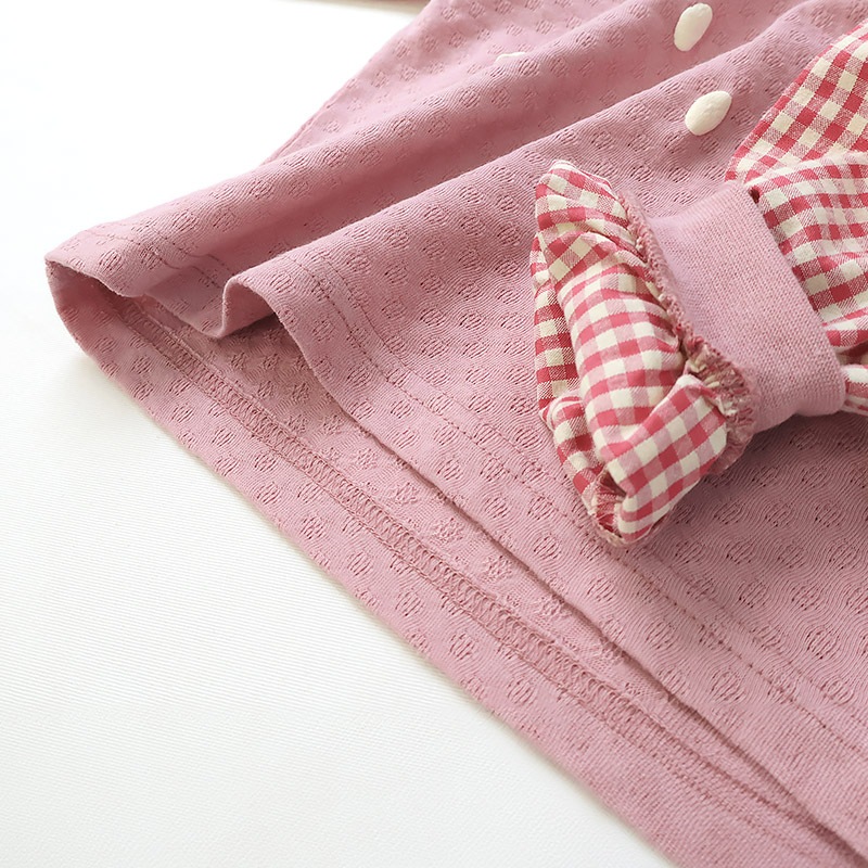 ガールズ ロンT Tシャツ 長袖 プリント 袖チェック キッズ ベビー トップス 男の子 女の子【フルーツ天国】 カットソー ティーシャツ 天竺 苺 いちご イチゴ くだもの 果物 フルーツ 切替 かわいい 可愛い 80 90 95 100 110 120 130