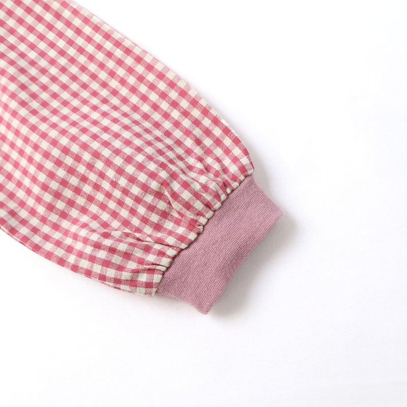 ガールズ ロンT Tシャツ 長袖 プリント 袖チェック キッズ ベビー トップス 男の子 女の子【フルーツ天国】 カットソー ティーシャツ 天竺 苺 いちご イチゴ くだもの 果物 フルーツ 切替 かわいい 可愛い 80 90 95 100 110 120 130