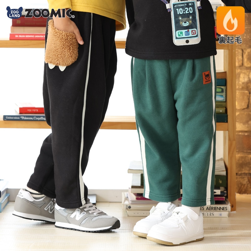 キッズ ロングパンツ 10分丈 裏起毛 起毛あり 長ズボン 男の子 女の子 切替 動物 アニマル くま パンダ バックポケット ( 80-130cm )【 ZOOMIC ズーミック 】 ベビー ズボン 伸縮 ライン ストレッチ スウェット ロゴ キャラクター 80cm 90cm 95cm 100cm 110cm 120cm 130cm