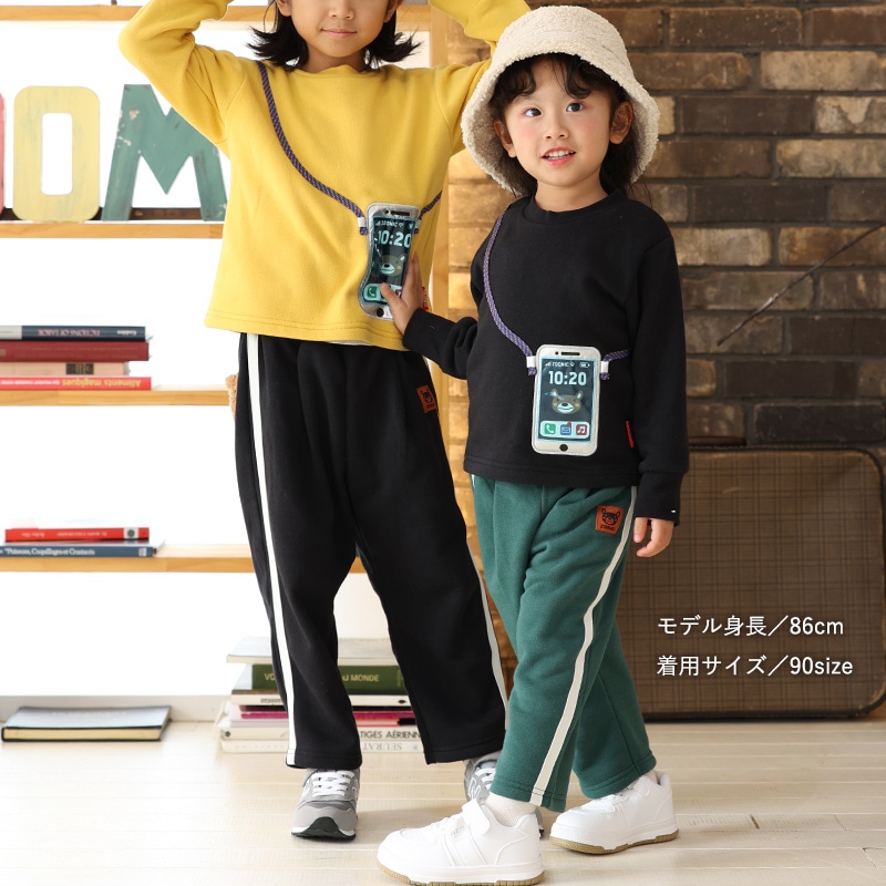キッズ ロングパンツ 10分丈 裏起毛 起毛あり 長ズボン 男の子 女の子 切替 動物 アニマル くま パンダ バックポケット ( 80-130cm )【 ZOOMIC ズーミック 】 ベビー ズボン 伸縮 ライン ストレッチ スウェット ロゴ キャラクター 80cm 90cm 95cm 100cm 110cm 120cm 130cm
