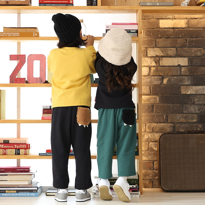 キッズ ロングパンツ 10分丈 裏起毛 起毛あり 長ズボン 男の子 女の子 切替 動物 アニマル くま パンダ バックポケット ( 80-130cm )【 ZOOMIC ズーミック 】 ベビー ズボン 伸縮 ライン ストレッチ スウェット ロゴ キャラクター 80cm 90cm 95cm 100cm 110cm 120cm 130cm