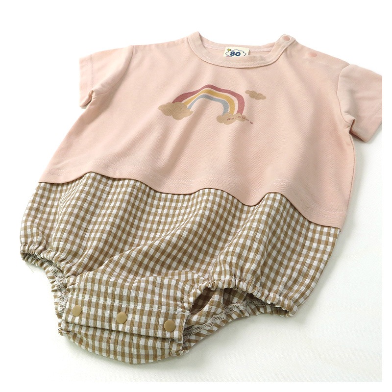 ロンパース 半袖 だるまロンパース 肌着 男の子 女の子 ( 70-80cm ) 【 GrinLab グリンラボ 】 夏服 ベビー服 だるまオール 天竺 くま パンダ 動物 虹 ピンク ラベンダー グリーン プリント 赤ちゃん 新生児 ベビー 70cm 80cm ギフト プレゼント 出産祝い