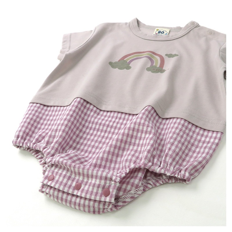 ロンパース 半袖 だるまロンパース 肌着 男の子 女の子 ( 70-80cm ) 【 GrinLab グリンラボ 】 夏服 ベビー服 だるまオール 天竺 くま パンダ 動物 虹 ピンク ラベンダー グリーン プリント 赤ちゃん 新生児 ベビー 70cm 80cm ギフト プレゼント 出産祝い
