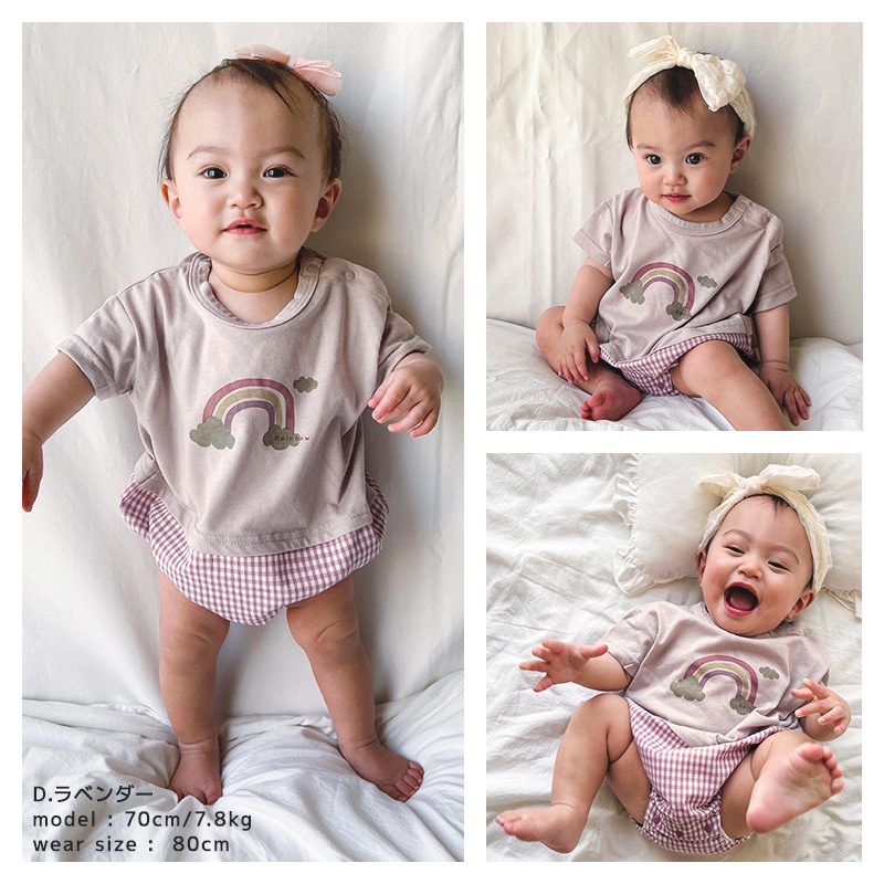 ロンパース 半袖 だるまロンパース 肌着 男の子 女の子 ( 70-80cm ) 【 GrinLab グリンラボ 】 夏服 ベビー服 だるまオール 天竺 くま パンダ 動物 虹 ピンク ラベンダー グリーン プリント 赤ちゃん 新生児 ベビー 70cm 80cm ギフト プレゼント 出産祝い