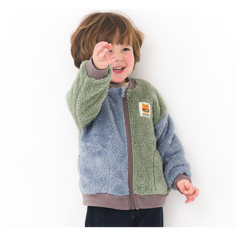 キッズ フリース ジャケット 長袖 男の子 アウター グリーン ( 80-130cm )【 ZOOMIC ズーミック 】 子供服 ベビー服 ジップ ブルゾン コート プリント かわいい かっこいい キャラクター 80cm 90cm 95cm 100cm 110cm 120cm 130cm