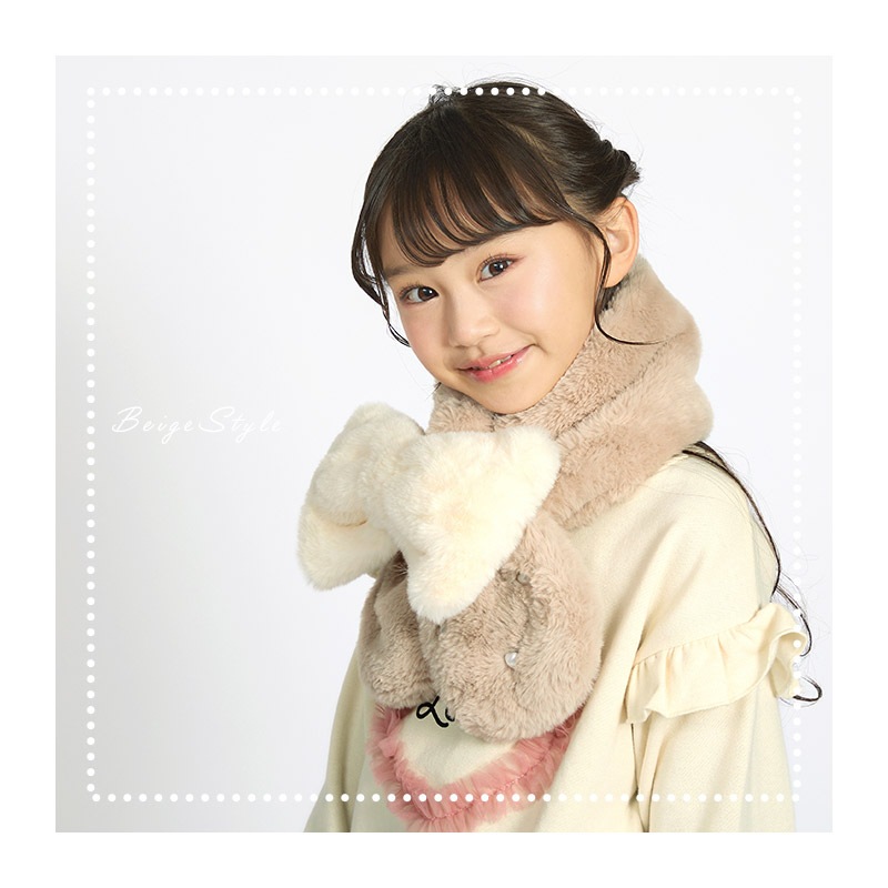キッズ ファーマフラー 女の子 【 GrinLab グリンラボ 】 子供服 マフラー ストール 子供服 こども 子ども 子供 暖かい あったか 防寒 保温 雑貨 差し込み ボリューム ボア リボン ハート ボタン ネックウォーマー ショール ガールズ かわいい 可愛い おしゃれ ハロウィン